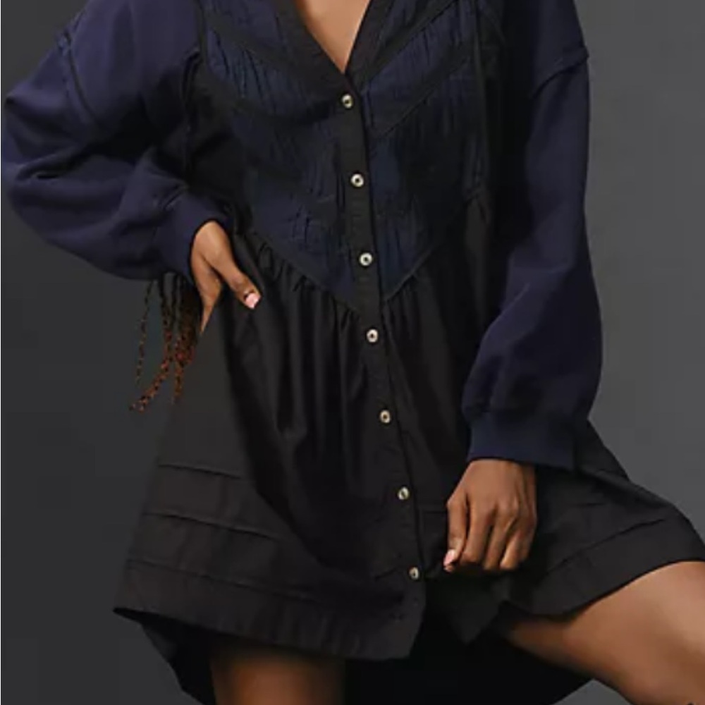 NWT Anthropologie Pilcro long-sleeve-button-front twofer mini-dress - Picture 4 of 5